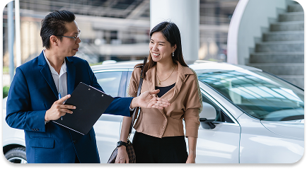 Woman talking with salesmen